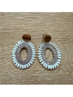 Anthropologie White and Gold Oval Earrings